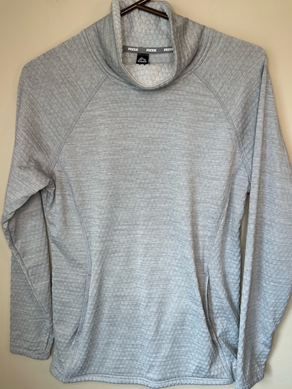 RBX Women’s L Gray Textured Thermal Mock Neck Pullover Activewear Layering Top